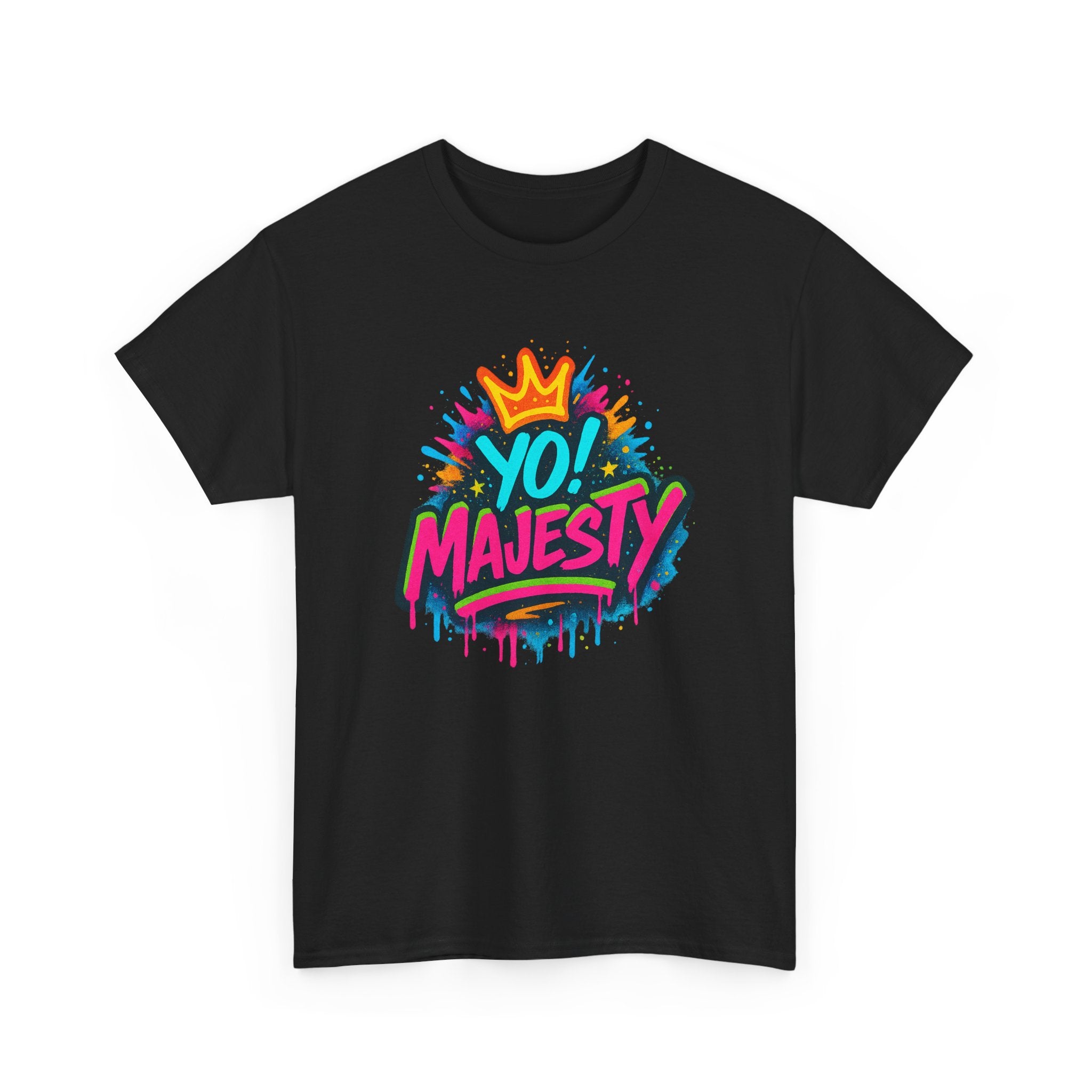 "Yo! Majesty Graffiti" Graphic Tee - Unisex Heavy Cotton Tee, Neon Crown Logo
