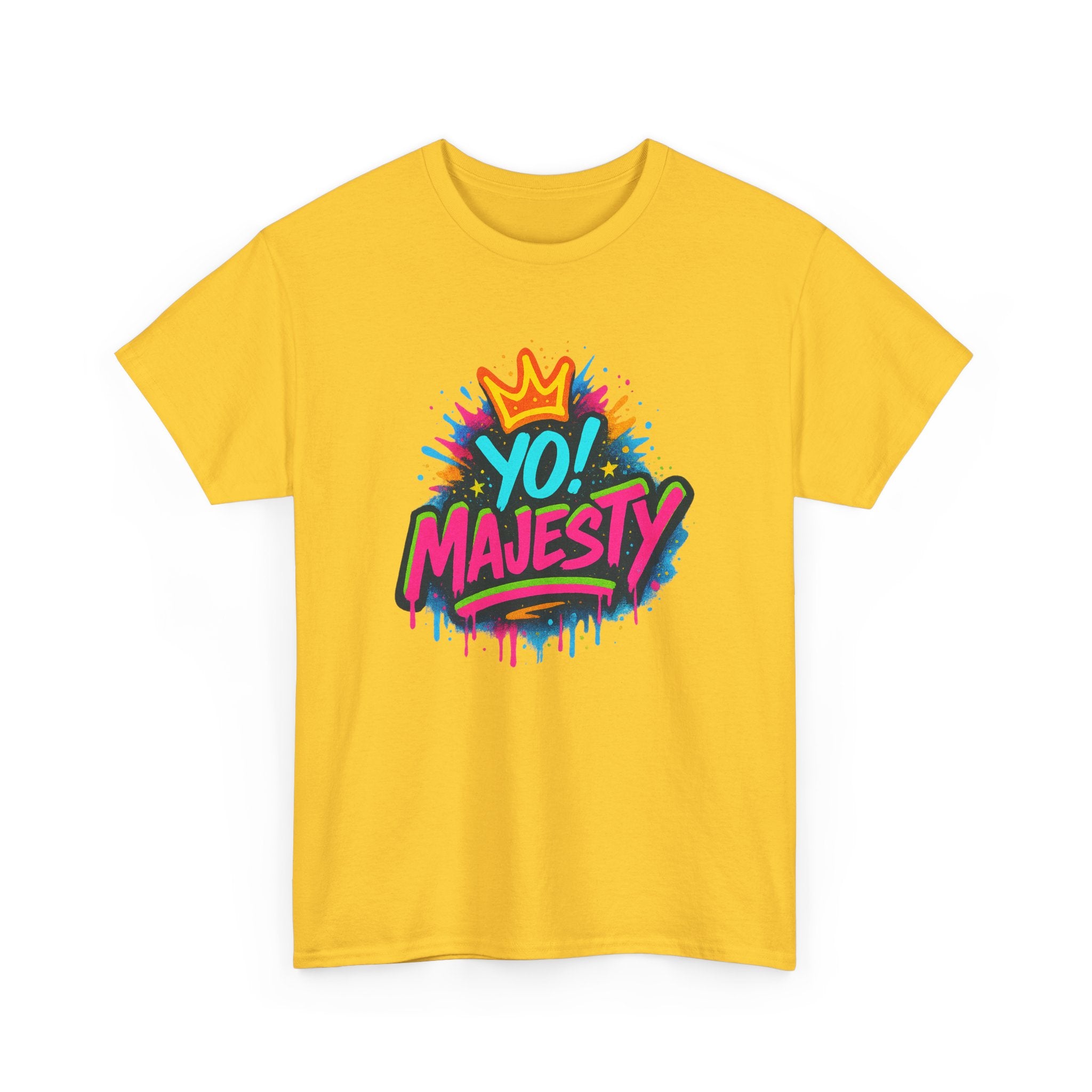 "Yo! Majesty Graffiti" Graphic Tee - Unisex Heavy Cotton Tee, Neon Crown Logo