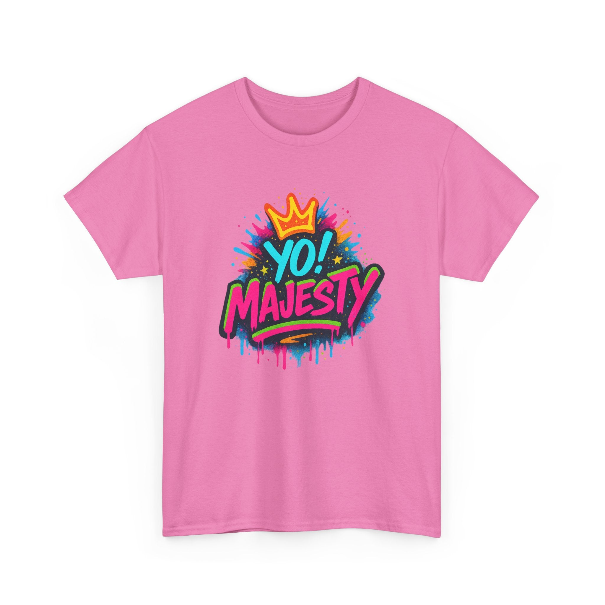 "Yo! Majesty Graffiti" Graphic Tee - Unisex Heavy Cotton Tee, Neon Crown Logo