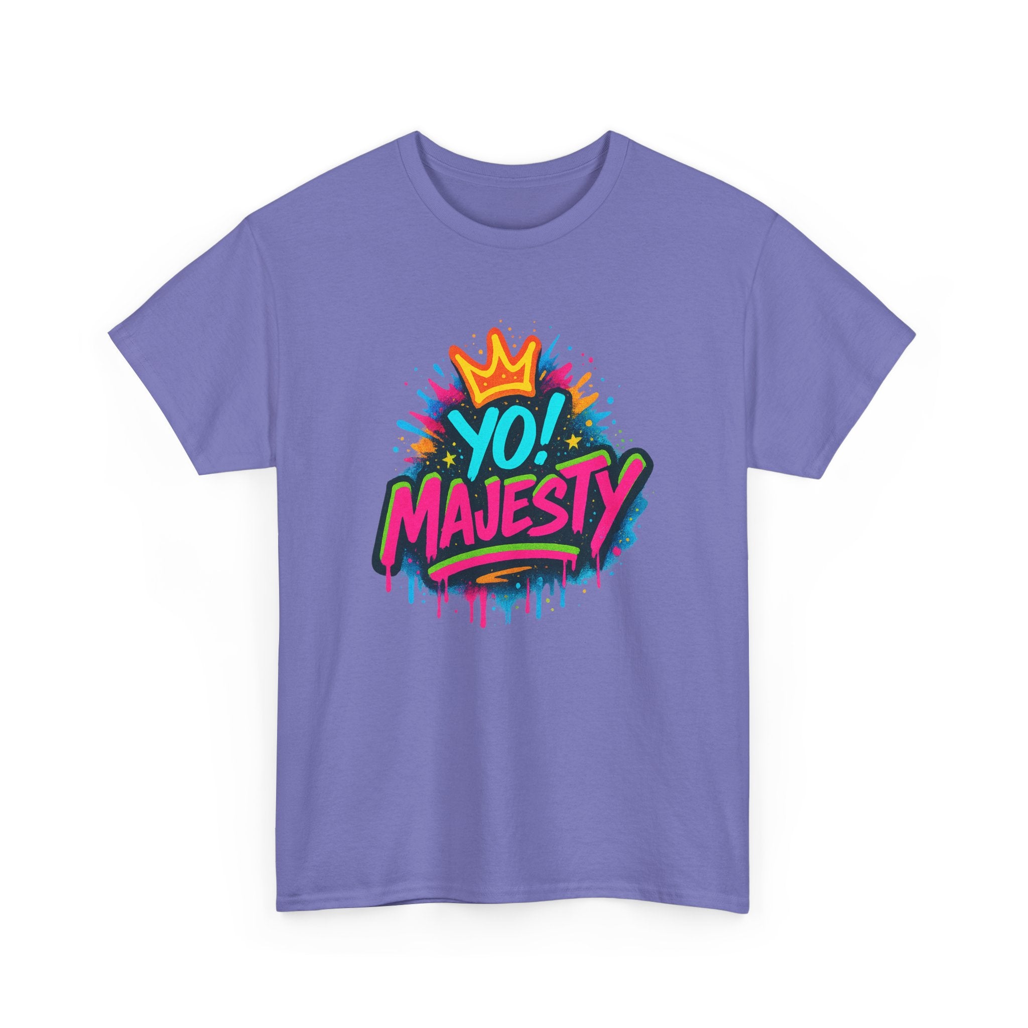 "Yo! Majesty Graffiti" Graphic Tee - Unisex Heavy Cotton Tee, Neon Crown Logo