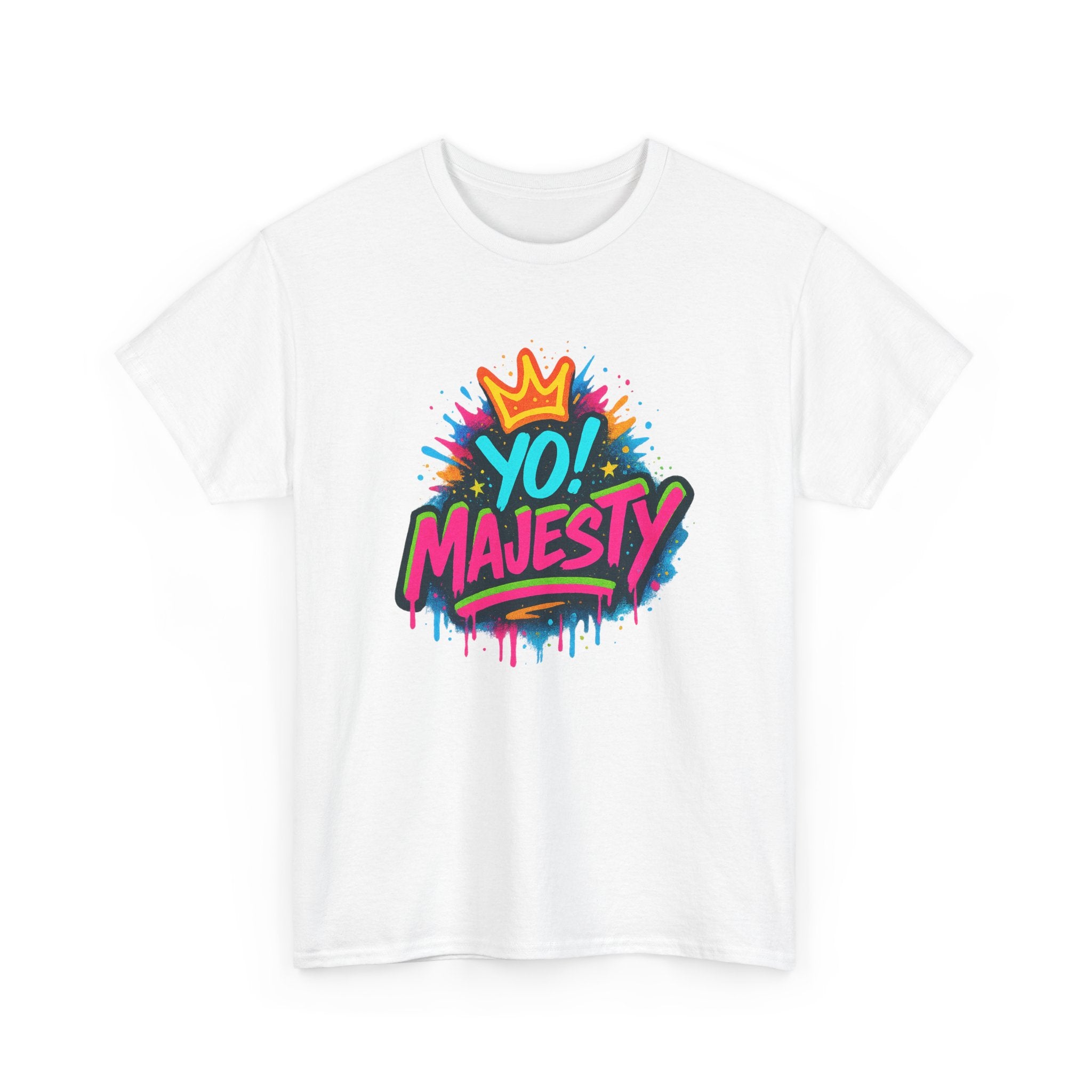 "Yo! Majesty Graffiti" Graphic Tee - Unisex Heavy Cotton Tee, Neon Crown Logo