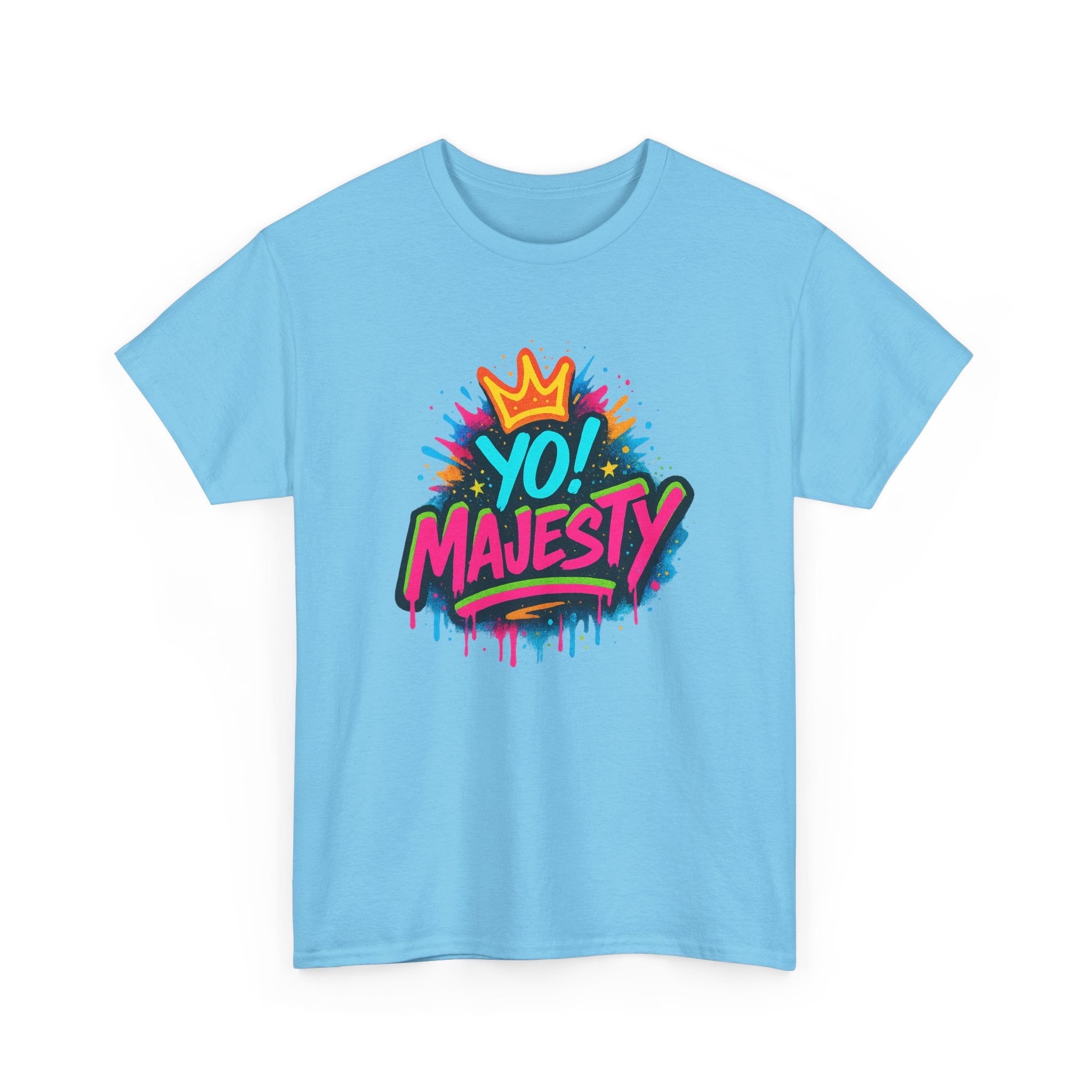 "Yo! Majesty Graffiti" Graphic Tee - Unisex Heavy Cotton Tee, Neon Crown Logo