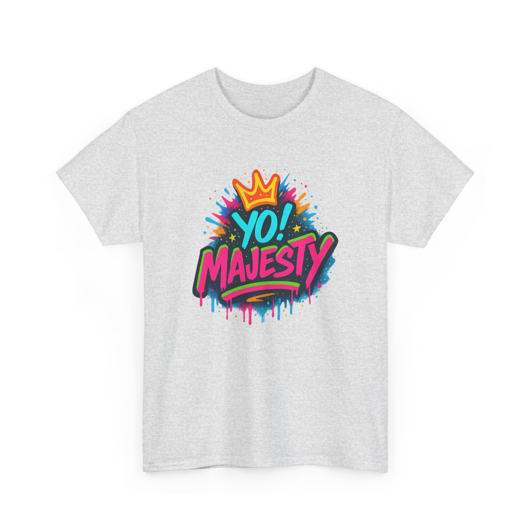 "Yo! Majesty Graffiti" Graphic Tee - Unisex Heavy Cotton Tee, Neon Crown Logo