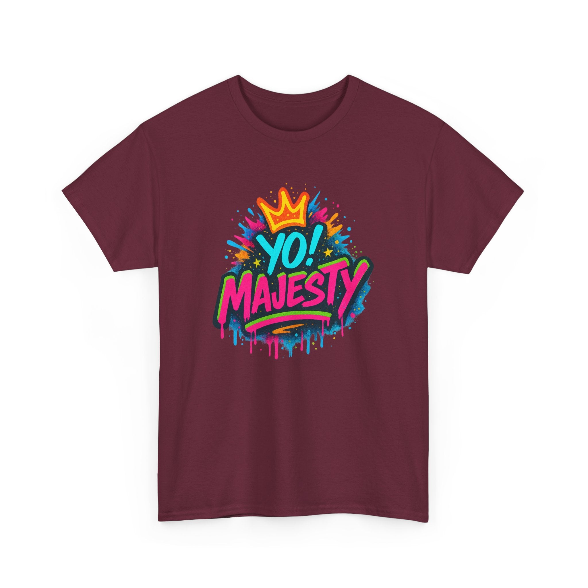 "Yo! Majesty Graffiti" Graphic Tee - Unisex Heavy Cotton Tee, Neon Crown Logo
