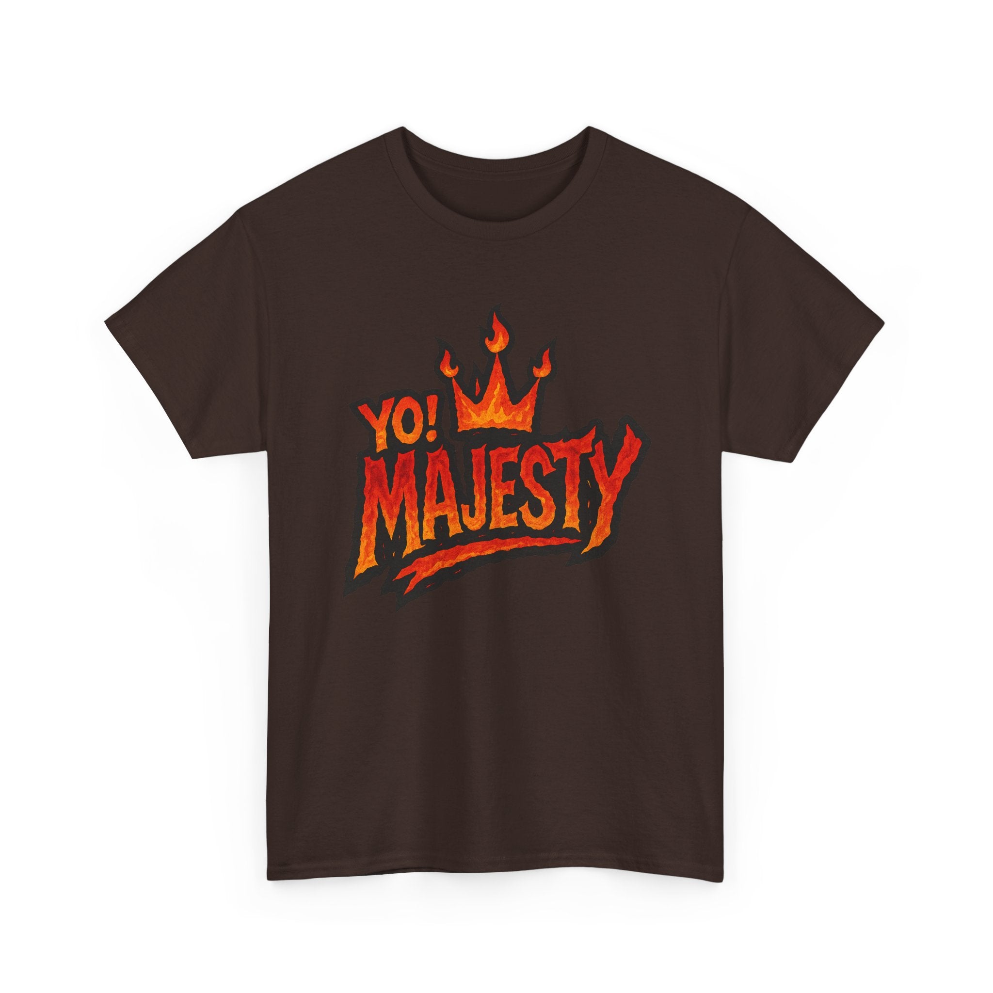 "Yo! Majesty Flaming" Graphic Tee - Unisex Heavy Cotton Tee, Flaming Fire Logo