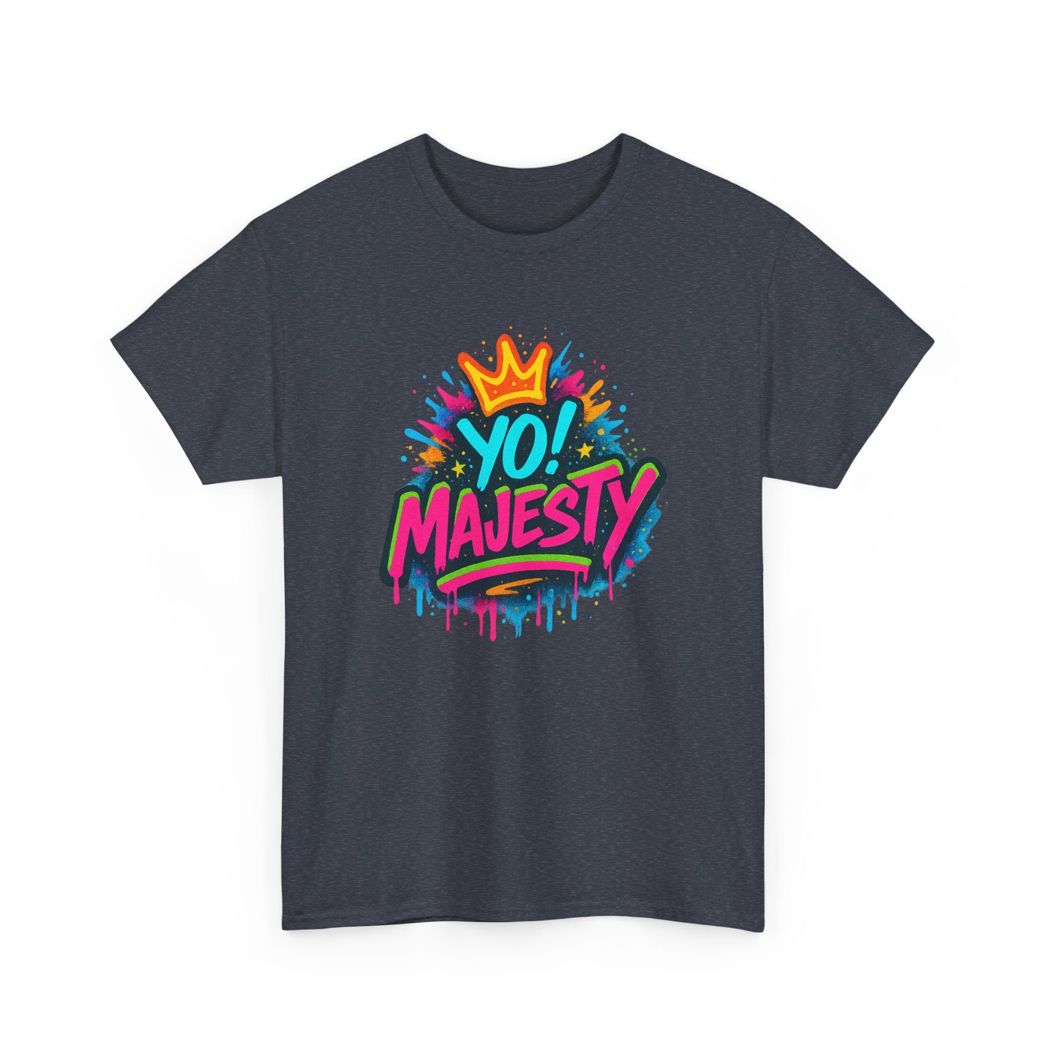"Yo! Majesty Graffiti" Graphic Tee - Unisex Heavy Cotton Tee, Neon Crown Logo