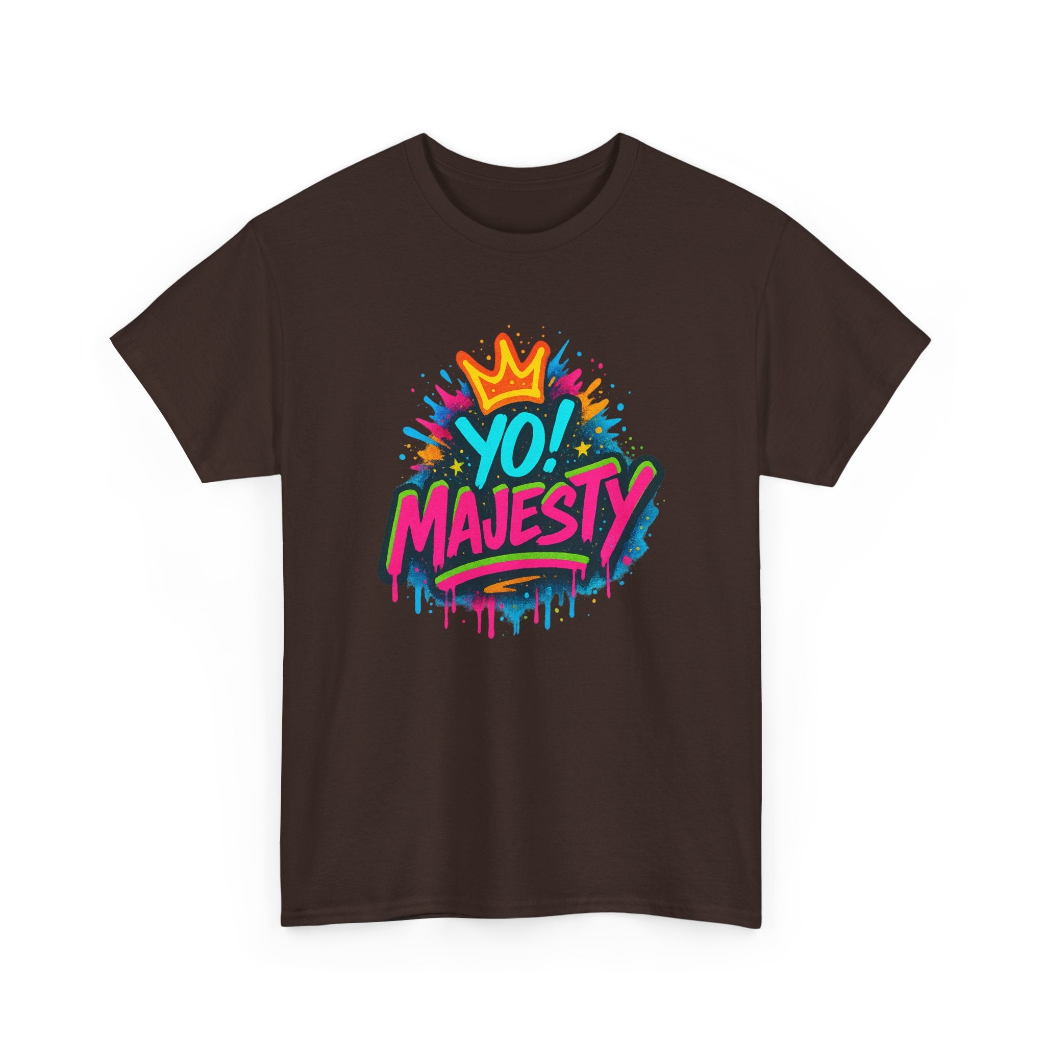 "Yo! Majesty Graffiti" Graphic Tee - Unisex Heavy Cotton Tee, Neon Crown Logo