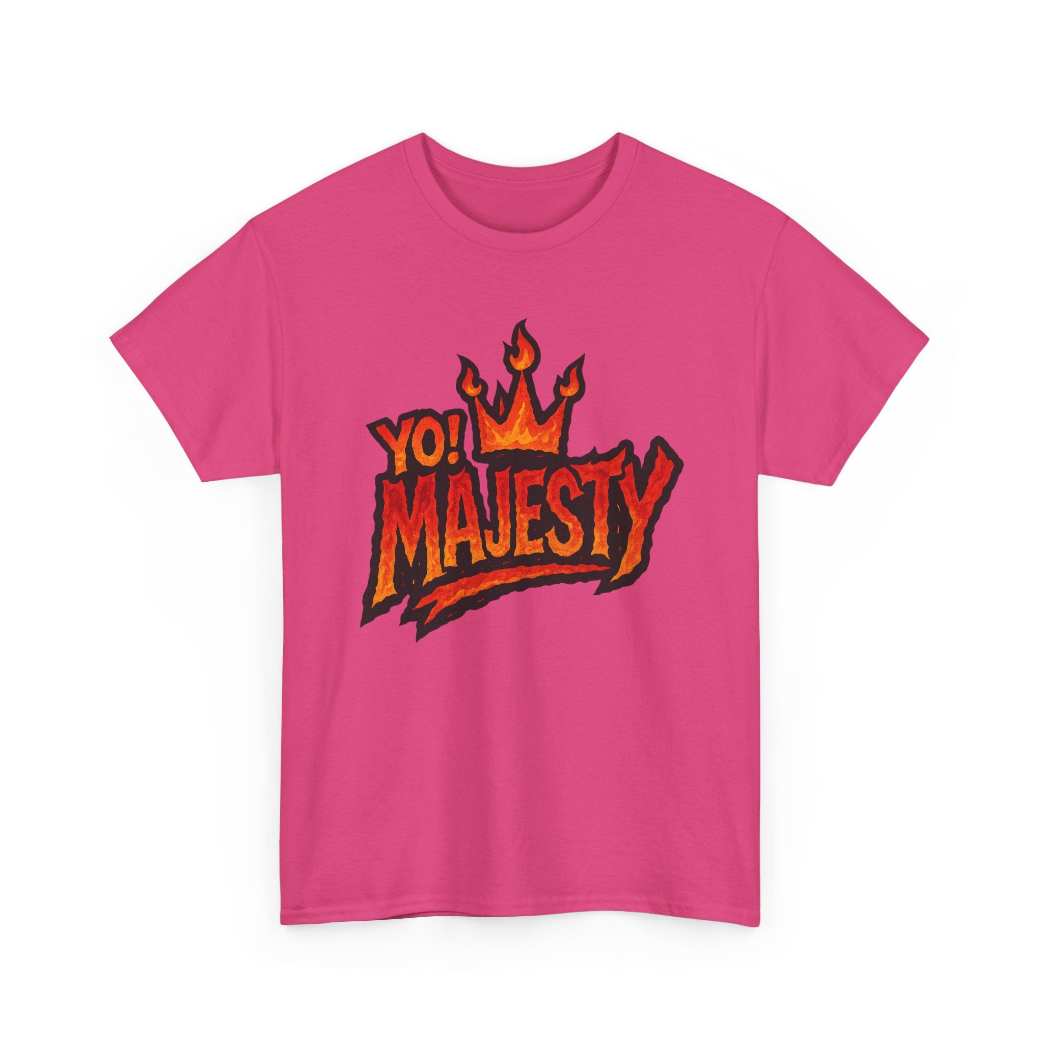 "Yo! Majesty Flaming" Graphic Tee - Unisex Heavy Cotton Tee, Flaming Fire Logo