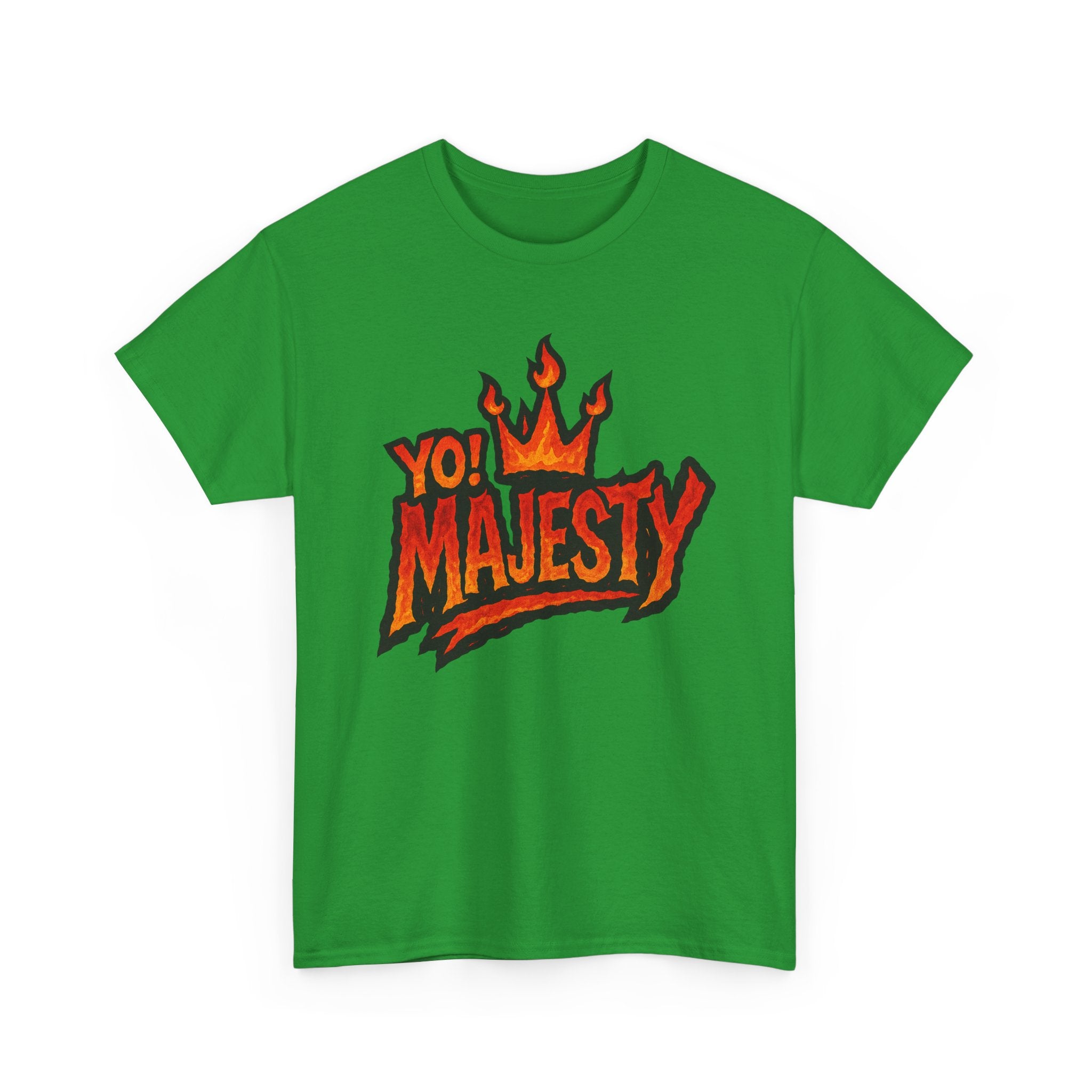 "Yo! Majesty Flaming" Graphic Tee - Unisex Heavy Cotton Tee, Flaming Fire Logo