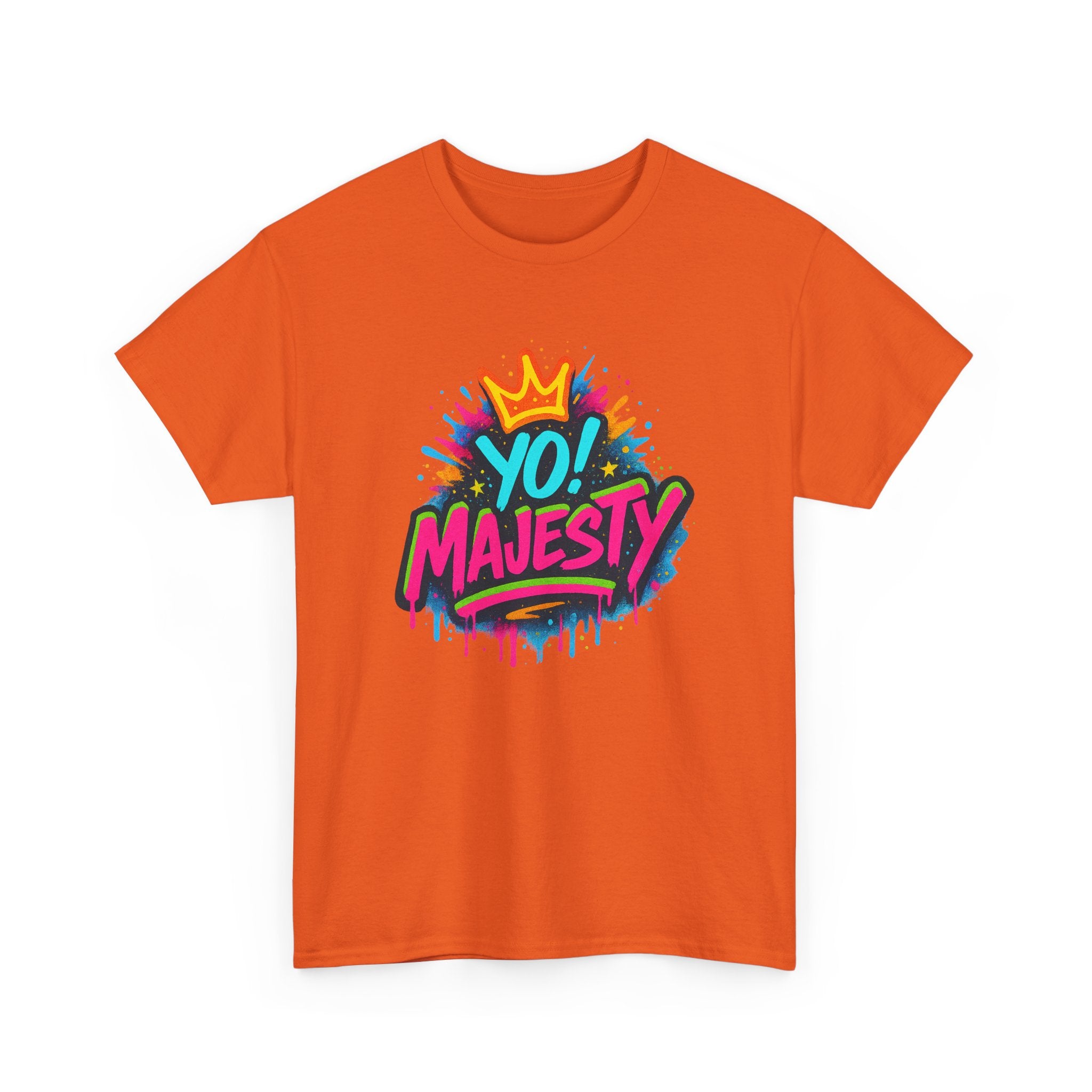 "Yo! Majesty Graffiti" Graphic Tee - Unisex Heavy Cotton Tee, Neon Crown Logo